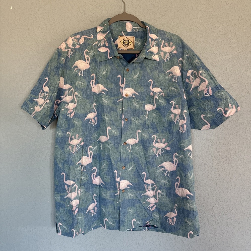 Scully 2XL Farthest Point‎ Hawaiian Flamingos Shirt Reverse Print Aloha